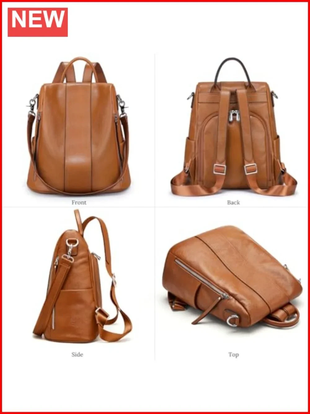 Genuine Leather Backpack Purse for Women Anti-theft Convertible Rucksack Medium